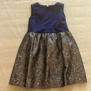 Girls J Crew Crewcuts Navy and Damask Dress - Size 5